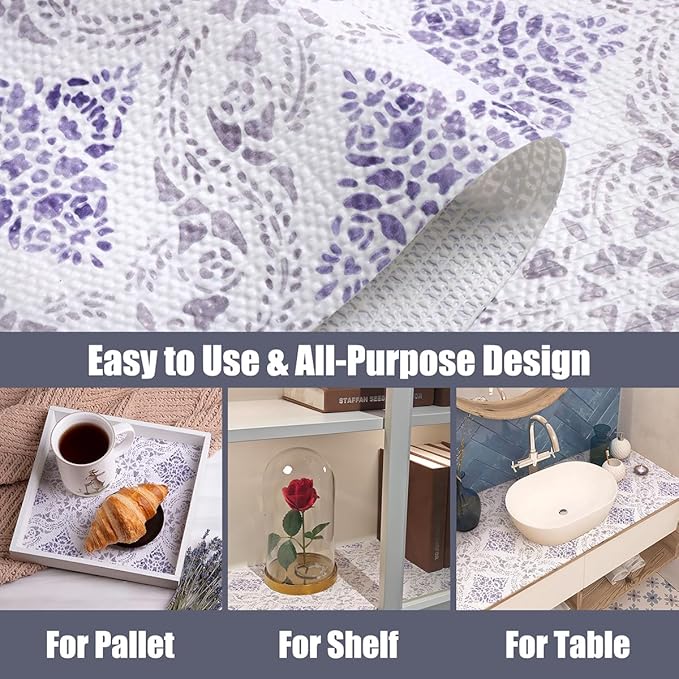 Tatyanna Shelf Liner for Kitchen Cabinets Non Adhesive Boho Drawer Liners Strong Grip Non Slip Cabinet Liner Waterproof Easy to Clean Shelf Liners for Pantry Cupboard Dresser Shelves 12IN x 10FT - Image 3