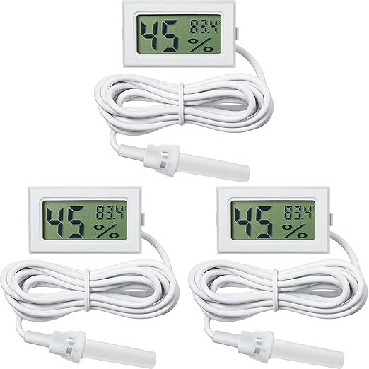 Weewooday Mini Digital Temperature Humidity Meters Gauge with Probe Gauge LCD Fahrenheit Display Thermometer Hygrometer for Incubator Reptile Plant Greenhouse Chicken Coop Garden(White, 3 Pieces) by Weewooday
