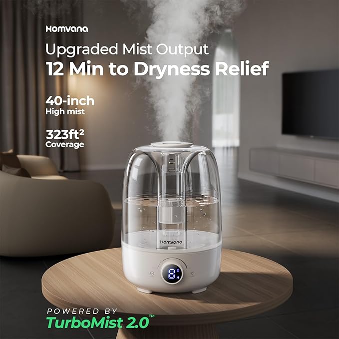 Homvana Humidifiers for Bedroom Diffusers - Top Fill 4L Cool Mist Humidifier Large Room, 40H Runtime Diffusers for Home, Air Humidifier for Plants, Baby Nursery, Easy to Clean, Essential Oil Diffusers - Image 2