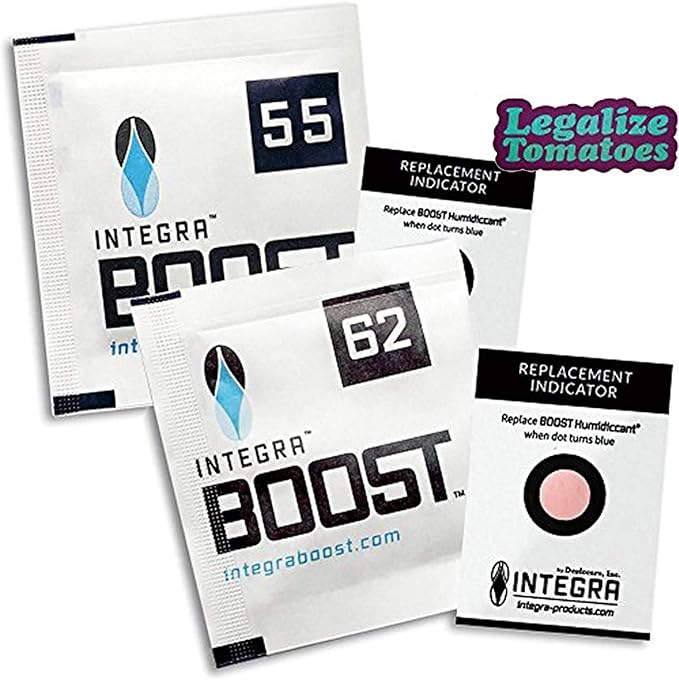 Integra Boost 4g 62% Percent 100 Pack for Humidity Control- Premium Humidifier Packets Preserve Herb Smell. Moisture Curing Gel Packs for Cigar, Humidor and Cannador. Free Legalize Tomatoes Sticker by Unknown