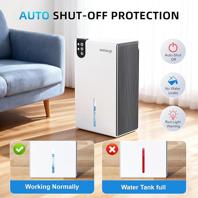Dehumidifier for Home 1000 Sq. Ft. Smart Dehumidifier with Auto Shut-Off, Sleep Mode, 7 Color Light & Drain Hose, Timer, Dehumidifier for Basement, Bedroom, Bathroom, Living Room(Frost White) - Image 3