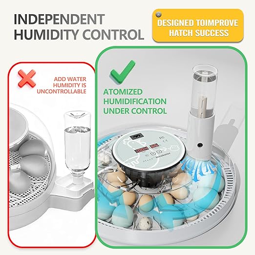 MeeF incubators for Hatching 28 Eggs,Independent atomizing humidifier, Auto Flip, Additional Equipped Well as Duck and Goose Egg Trays That can Hold 12 Eggs.(White) - Image 3