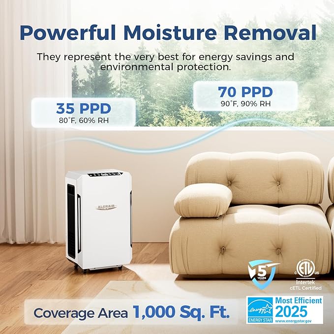 ALORAIR Energy Star Most Efficient Commercial-Grade Dehumidifier with Pump & Drain Hose Whole-House Dehumidifier for Basement, Home, Bathroom, Bedroom, Garage, Warehouse, Industrial 5-Year Warranty - Image 3