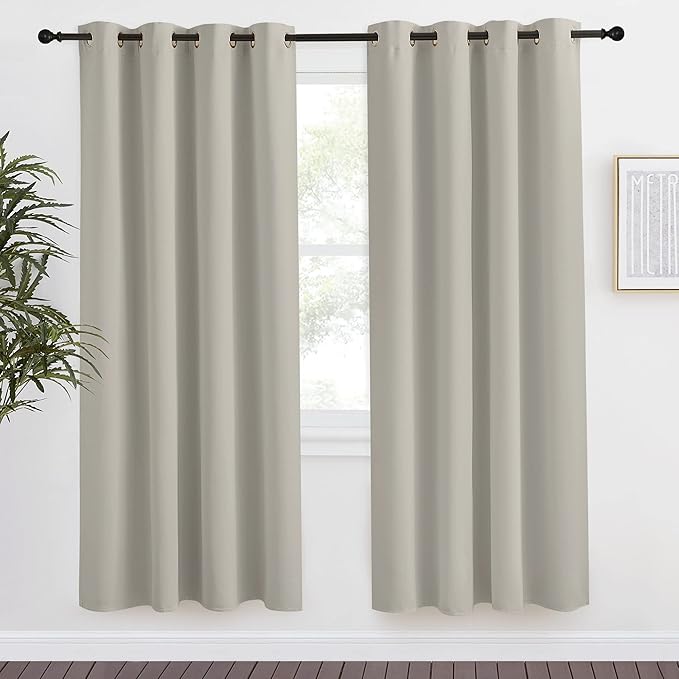 NICETOWN Blackout Natural Curtain for Living Room, 1 Panel, W55 x L78, Thermal Insulated Solid Grommet Sound Reducing Energy Saving Window Drape for Bedroom/Dining Room by NICETOWN