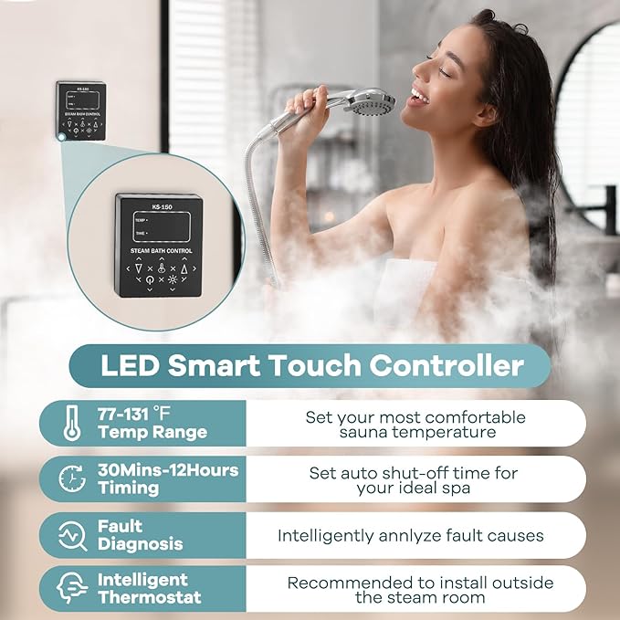 6KW Commercial Self-Draining Steam Generator Shower System Home Steam Bath Spa Generator 30 min to 12 Hours Auto Drain 95-131℉ for Suitable Space Heating 6 m³/212Cubic feet（6KW） - Image 4