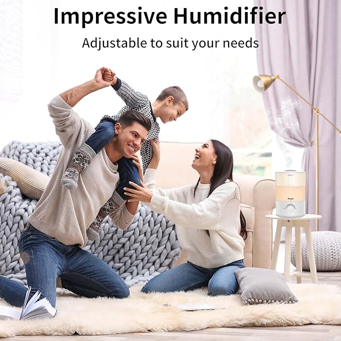 Humidifiers for Bedroom, Cool Mist Top Fill Diffuser with 25Watt for Home Large Room, 360° Nozzle, Rapid Ultrasonic Humidification for Baby Nursery and Plant(3.1L) - Image 4