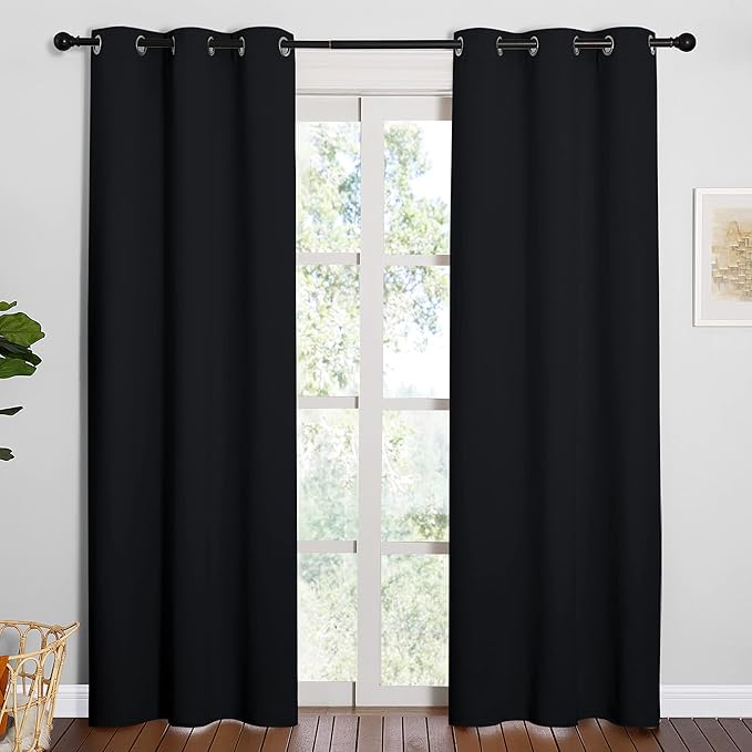 NICETOWN Thermal Insulated Black Blackout Curtains/Drapes 84 inches Length 2 Panels Set for Living Room, 42 inches Wide, Privacy Sound Reducing Room Darkening Draperies Window Treatment - Image 2