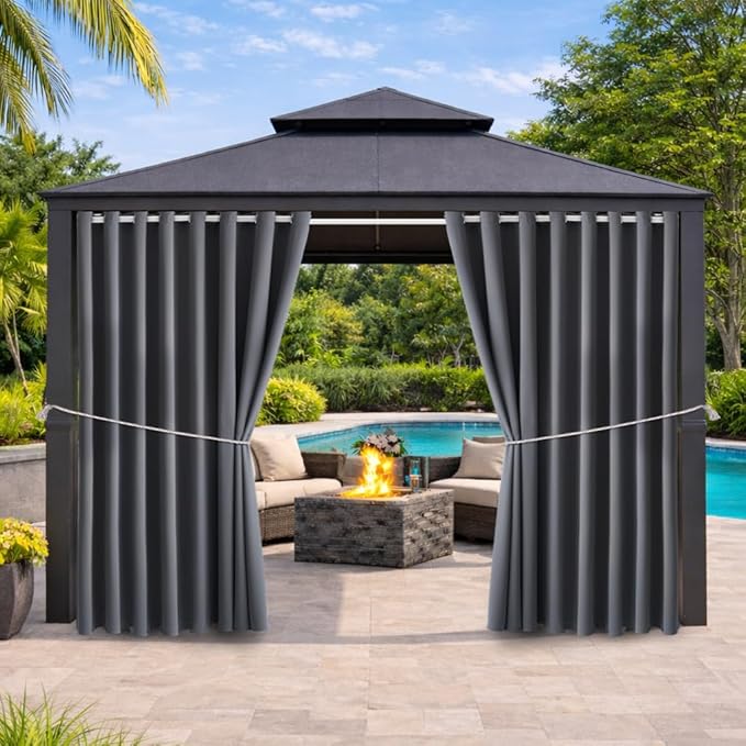 DIVA EN CAMINO DEC Outdoor Patio Curtain Waterproof Darkening Thermal Insulated Indoor Curtains for Bedroom, Porch, Living Room, Pergola, Cabana, W105 x L120 Extra Wide, Gray, Set of 2 Panels by DivaenCamino