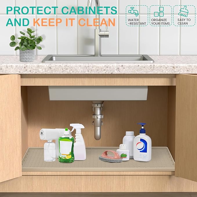 Waterproof Under Sink Mat 22" x 19", Silicone Cabinet Liner, Rubber Protector for Kitchen and Bathroom, Keeps Cabinets Clean, Dry, and Organized (Mint Green) - Image 4