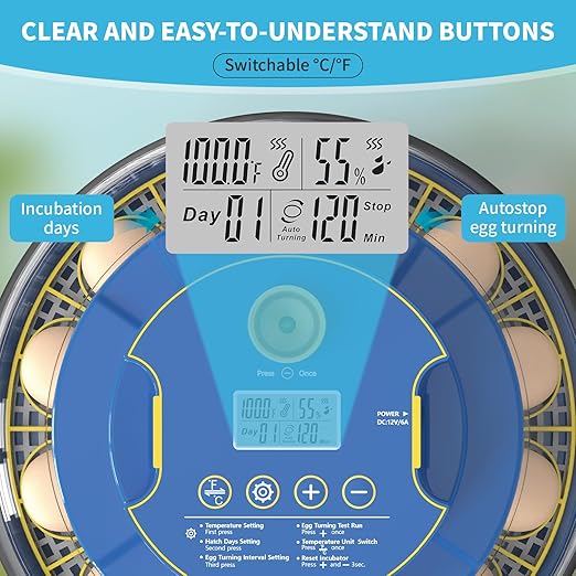 18 Egg Incubator with Automatic Egg Turning & Humidity Control - Perfect for Hatching Chicken, Duck, and Quail Eggs | 360° Viewing Window, Temperature Control, Ideal for Farm, Lab - Image 3