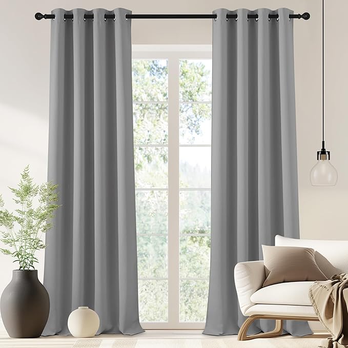 NICETOWN Blackout Drapery Curtain Panel 90 inches Long - Window Treatment Thermal Insulated Grommet Blackout Curtain/Drape for Bedroom Living Room (Silver Grey, 1 Panel, 46 by 90 inches) by NICETOWN