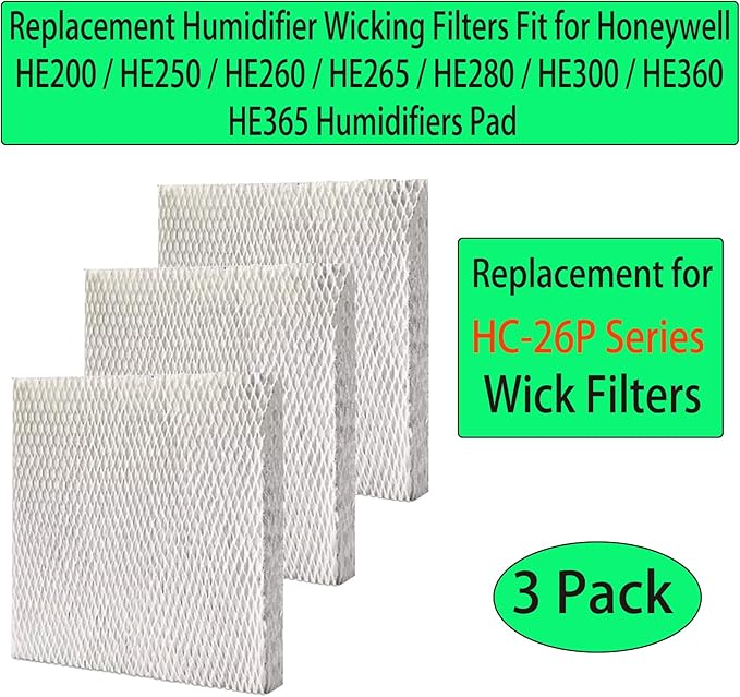 3 Pcs HC26P Replacement Wick Filters for Honeywell HE200 HE250 HE260 HE265 HE280 HE300 HE360 HE365 Humidifiers Pad, Part # HC26P1002 HC26E1004 HC26E1002-U HC26A1008 - Image 2