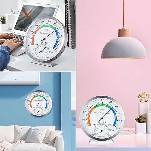 Hygro-Thermometer Stainless Steel 5 Inch Colorful Dial Indoor Outdoor Hygrometer Thermometer Analog Hygrometer Thermometer Humidity Temperature Indicator for Home, Office, Garden, Patio, Warehouse - Image 7