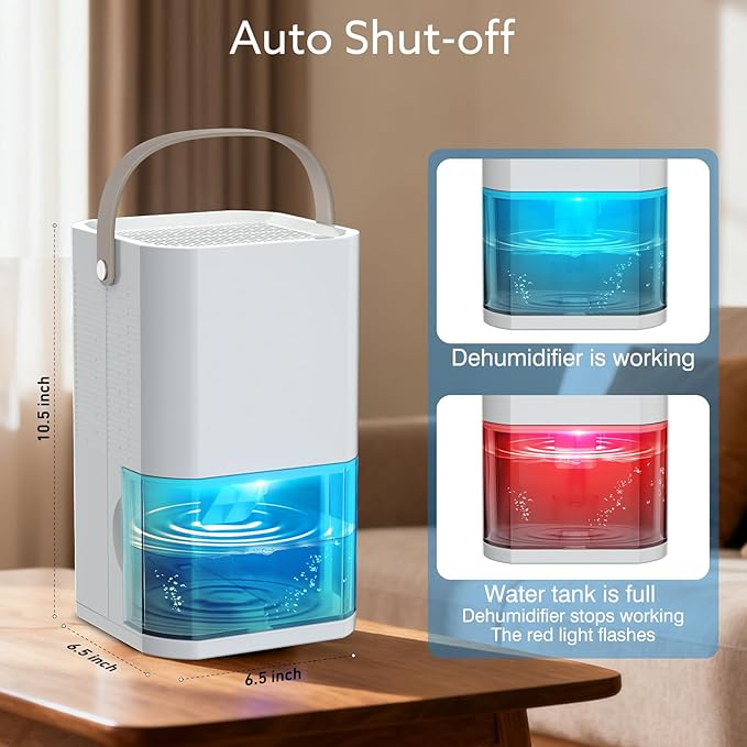 Litever Dehumidifier Highly Efficient for Home. Compact Quiet Portable with Auto Shut OFF. 57OZ Water Tank. Delay-Off Timer and Ambient Light. Good for Small Bedroom Bathroom Basement RV Camper Closet - Image 4