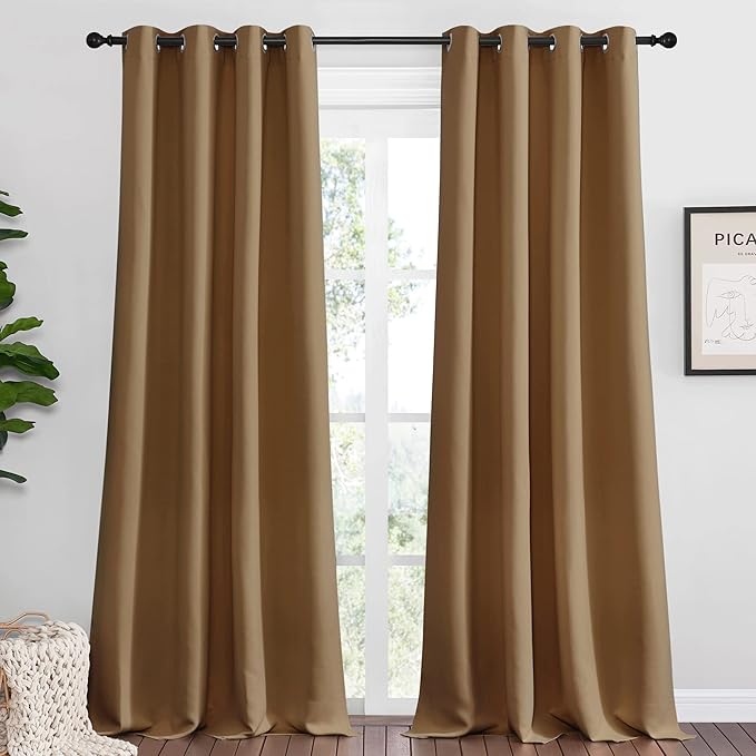 NICETOWN Sleek Blackout Curtains 108 inches Length for Windows, 2 Panels, Gold Brown, W55 x L108 -Inch, Noise Reducing and Block Draft Panels for Door Doorway Laundry Office Luxury Decor Theme by NICETOWN