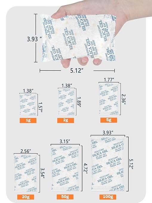 2 Gram (100 Pack) Color-Indicating Silica Gel Packets, Premium Food Grade Desiccant - Rechargeable Moisture Absorbers for Food Storage, Electronics, 3D Filament & Safes - Image 6