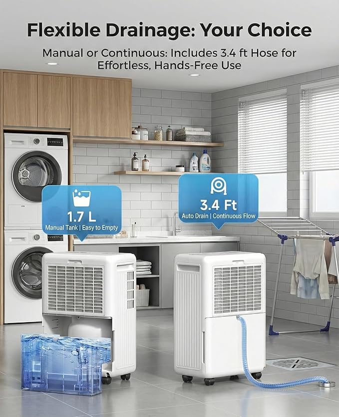 2000 Sq.ft Dehumidifier for Basement, Trazico 30 Pint Dehumidifiers for Home Large Room Bedroom Bathroom with Drain Hose, Intelligent Humidity Control, 3 Modes, 24H Timer, Auto Defrost, White - Image 4