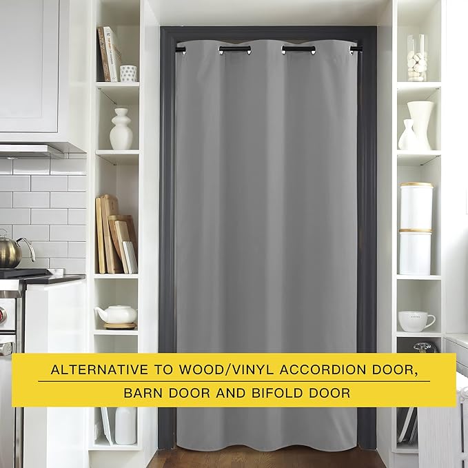 NICETOWN Sliding Door Curtains 96 inch Length, Single Curtain, Insulating Thermal Blackout Curtains for Bedroom Window Bathroom Doorway Front Door (1 Panel, 5ft Wide x 8ft Long, Silver Grey) - Image 4