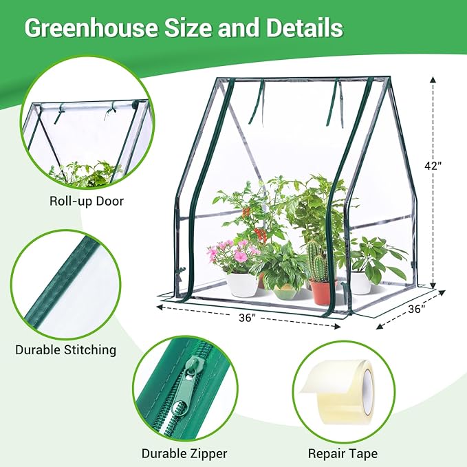 Mini Greenhouse for Indoor Outdoor: Ohuhu Portable Green House with Waterproof Pad for Small Plants Nursery Germination, 36"x36"x42" Light Duty Cover Tent Humidity Dome Seedling Accessory - Image 3