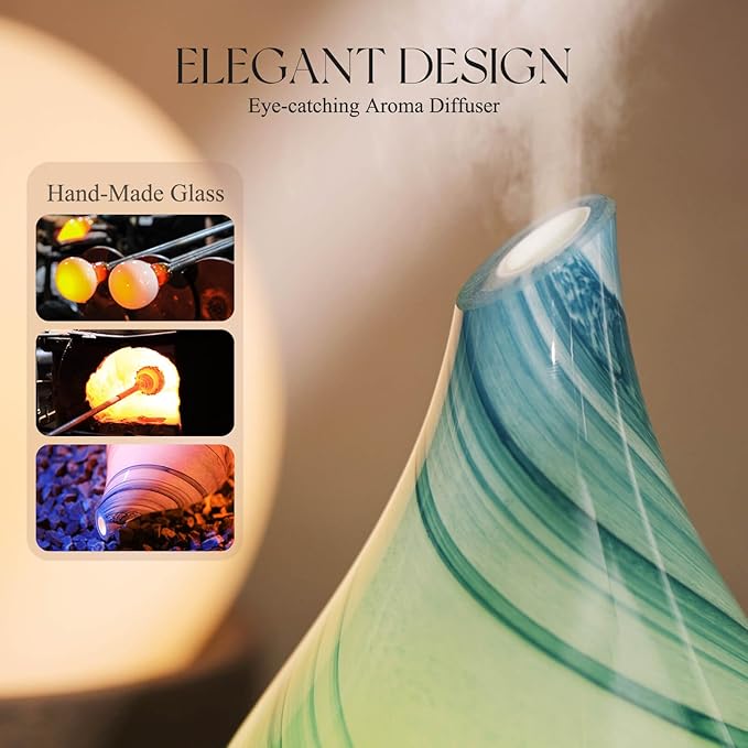 Porseme 150ml Essential Oil Diffuser Glass Color Changing Aroma Air Diffusers Aromatherapy Ultrasonic Cool Mist Humidifier 6 Running Hours Waterless Auto-Off for Sleeping Yoga Office Spa (Blue Ink) - Image 5