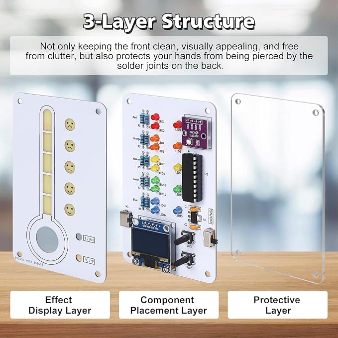 Soldering Project, ICSTATION Temperature and Humidity Meter Soldering Practice Kit With Expression LED Indication ℃/℉ Thermo-Hygrometer DIY Electronic Kit for School Education Use In Room Home Indoor - Image 6