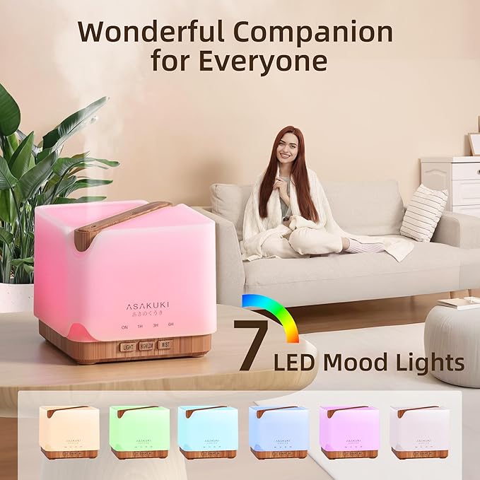ASAKUKI 700 ml Premium Essential Oil Diffuser, 5 in 1 Ultrasonic Aromatherapy Fragrant Oil Vaporizer Humidifier, Timer and Auto-Off Safety Switch, 7 LED Light Colors, Valentine's Day Gift - Image 7