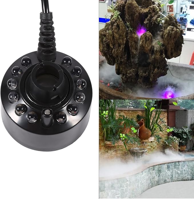 24V Color Changing 12 LED Mister Fogger Water Fountain Mini Mist Maker Pond Fog Machine Atomizer Air Humidifier Ultrasonic Mist 12 LED for Halloween - Image 5