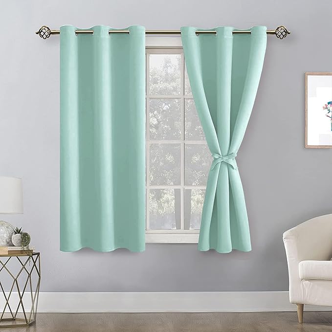Hiasan Blackout Curtains for Bedroom - Thermal Insulated & Energy Saving Window Curtains for Living Room, 2 Drape Panels Sewn with Tiebacks, Aqua, 42 x 54 Inch - Image 6