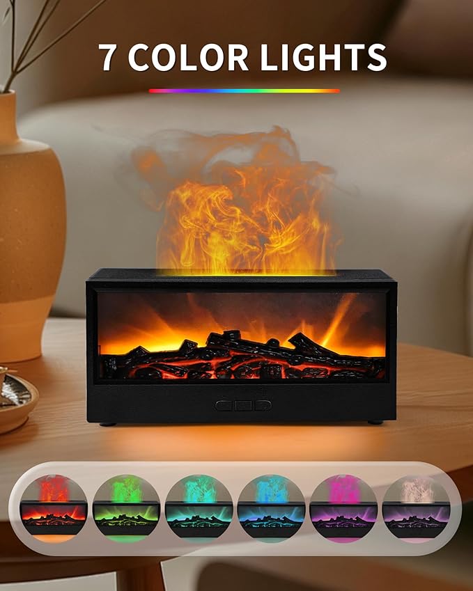 Essential Oil Diffuser, 7-Color Fireplace Flame Aromatherapy Humidifier, 150ml Ultrasonic Humidifier with Remote Control, Timer & Auto-Off, Valentine's Day Gift for Bedroom Home Office and Yoga - Image 5