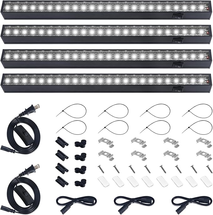Barrina T5 Grow Lights for Indoor Plants, Full Spectrum Grow Light, 1ft LED Plant Light, Black Cover LED Grow Light Strips, 3 Mounting Modes, Magnetic Installation, Plug and Play, 5000K, 4 Packs by Barrina
