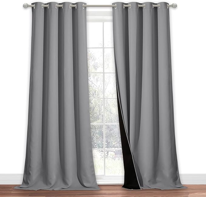 NICETOWN Total Shade Curtain and Draperies, Heavy-Duty Full Light Shading Drape with Black Liner Backing for Villa/Hall/Dorm Window（Silver Gray, 1 Panel, 52 inches Wide x 95 inches Long - Image 2