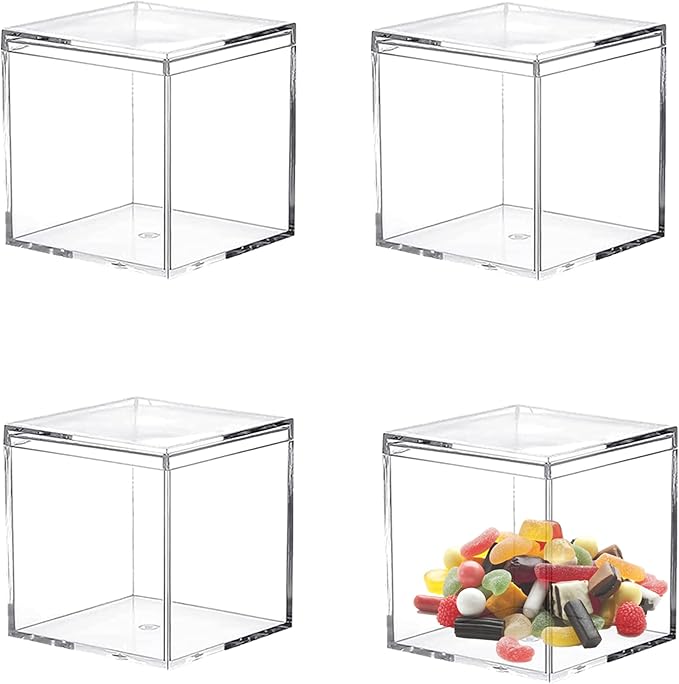 Acrylic Box Clear Acrylic Square Cube Display Boxes Multi-Purpose Container Clear Boxes with Lids for Gifts Weddings Valentine's Day Party Favors Jewelry Storage Box by LOVPLAY