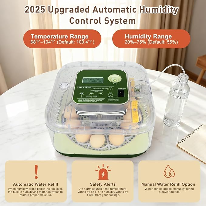 2026 New Auto 12-Egg Incubator for Beginners, Automated Incubation, Sensor-Based Precise Humidity & Temp Control, Custom-Interval Auto Turn & Auto Stop, Preset Incubation Days, Candler - Image 7