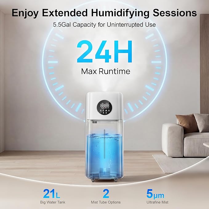 21L/5.5Gal Humidifiers for Bedroom,Humidifier Large Room with 2000ml/h High Output,Top Fill,24H Runtime, Cover up to 3000ft²,Remote Control Whole House Cool Mist Humidifier for Home,Office,Plants - Image 3