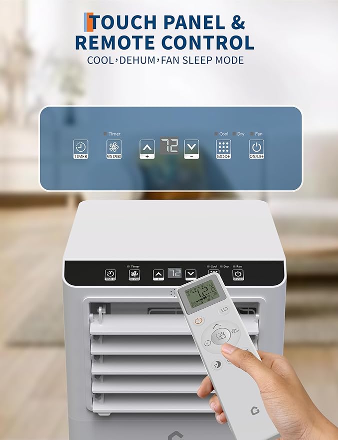 GarveeHome Portable Air Conditioner, Quiet 8000 BTU AC for Bedroom, Smart Remote Control & 24H Timer, Ventless Design, Portable AC with Vent Required. - Image 3