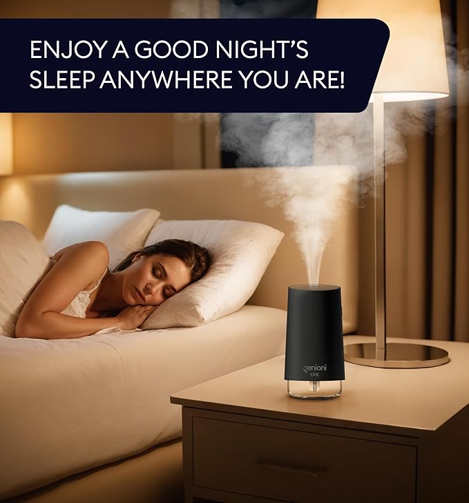 GENIANI Portable Small Cool Mist Humidifier – USB Powered (Not Rechargeable), Compact Desktop Humidifier for Plants, Office, Baby Room – Auto Shut Off & Night Light – Black, 0.25L - Image 3