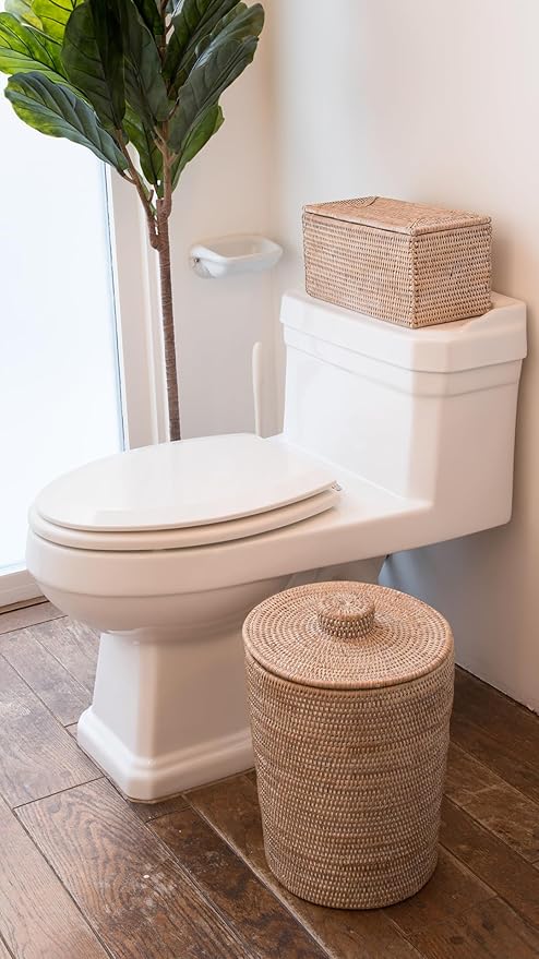 Kouboo La Jolla Rectangular Rattan Box, White-Wash Toilet Roll Storage Basket (1030101) - Image 5