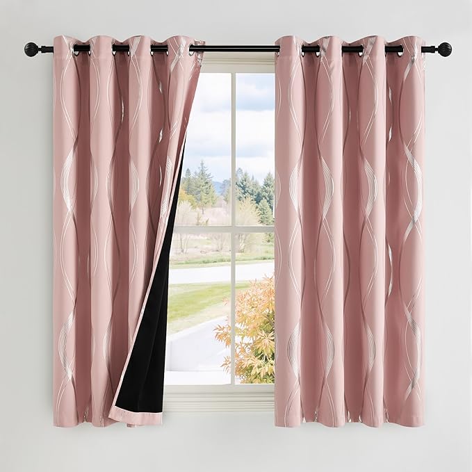 NICETOWN 100% Blackout Pink Curtains for Bedroom and Living Room, Easy Care Solid Thermal Insulated Grommet Panels and Drapes for Bedroom Decoration, 52" x 72", 2 Panels by NICETOWN