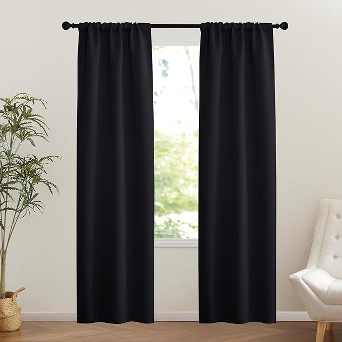 NICETOWN 1 Panel Blackout Doorway Curtains for Closet, Kitchen, Storage Room, Thermal Insulated Privacy French Door Curtain Temporary Rod Pocket and Ceiling Track, Black, W25 x L80 by NICETOWN