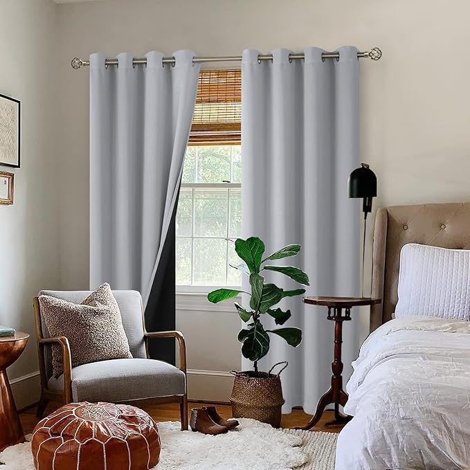 BGment Thermal Insulated 100% Blackout Curtains for Bedroom with Black Liner, Double Layer Full Room Darkening Noise Reducing Grommet Curtain (52 x 90 Inch, Light Grey, 2 Panels) - Image 2