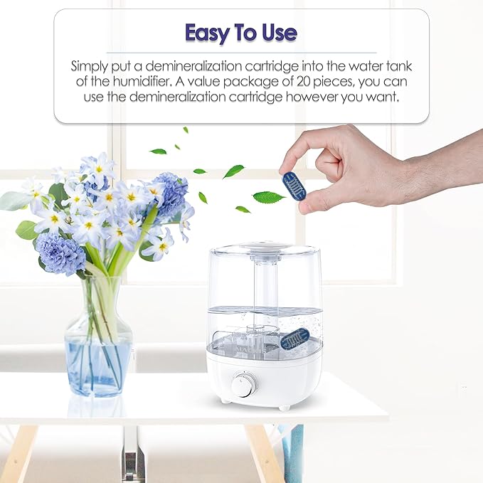 20-Pack Demineralization Cartridge for Humidifiers Compatible with Homedics Humidifier Water Filter for Homedics Ultrasonic Humidifier and Filters Mineral Deposits and Purifies Water in Air Humidifier - Image 5
