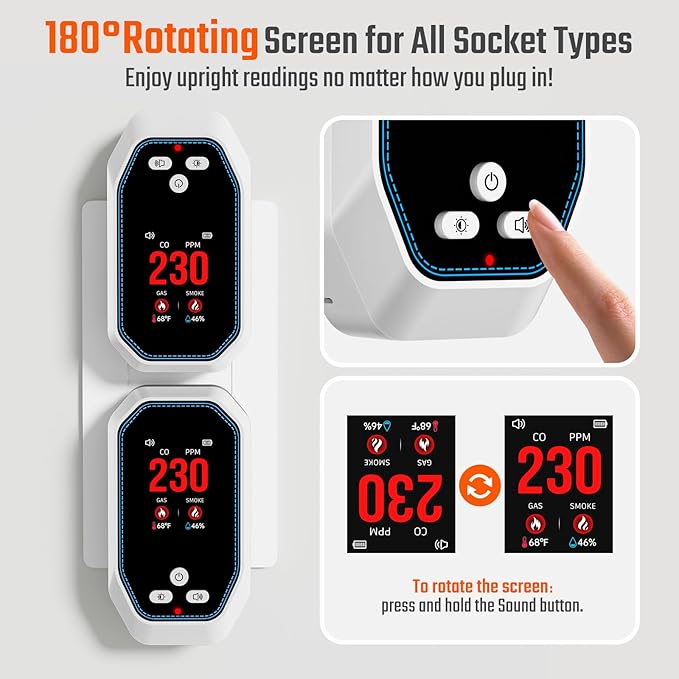 5-in-1 Carbon Monoxide Detectors Plug in, Natural Gas Leak & Smoke Alarm with Temp/Humidity, Battery Backup, CO Detector with LCD Display, Propane Gas Monitor for Home Hotel Travel Camping RV - Image 7