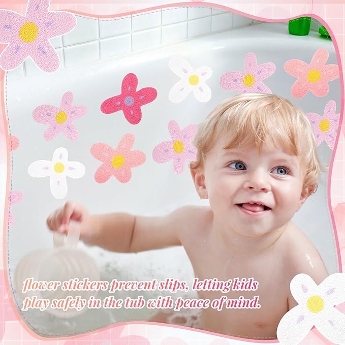 32 Pcs Cute Non Slip Bathtub Stickers for Shower Colorful Bathroom Anti Slip Shower Stickers Floor Applique Adhesive Decals with Scraper for Bathtub Bathroom Floor Pools (Flower) - Image 5