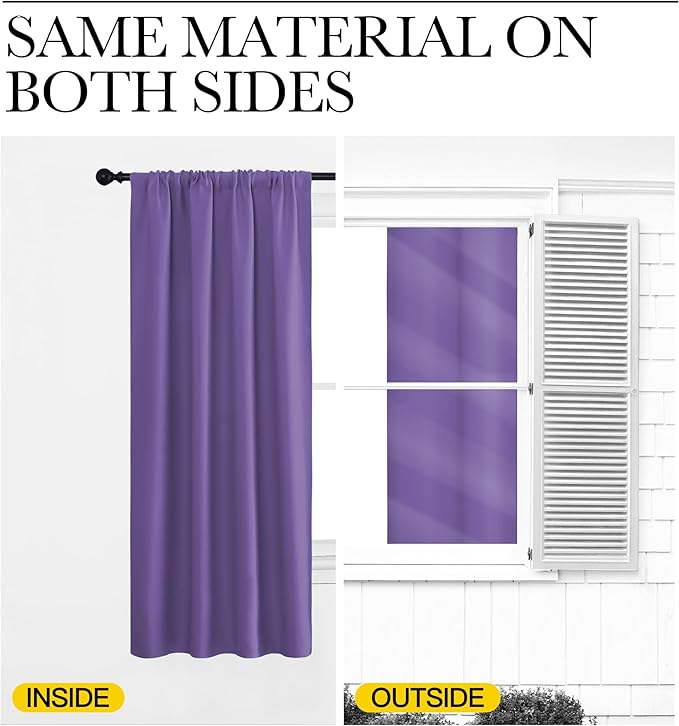 NICETOWN Living Room Curtains, Blackout Draperies, Lilac Purple, 1 Pair, 70 x 84-inch, Home Decorations Thermal Insulated Solid Rod Pocket Blackout Drapes for Cafe - Image 5