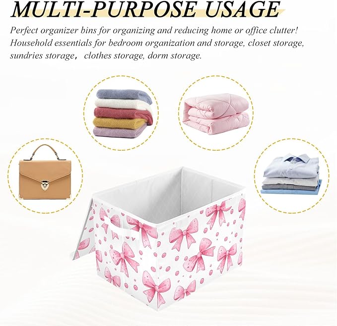 xigua Bows and Polka Dots Storage Bins with Lids and Carrying Handle,Foldable Storage Boxes Organizer Containers Baskets Cube with Cover for Home Bedroom Closet Office - Image 7