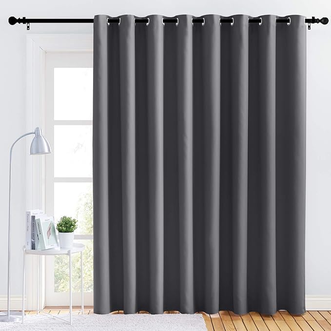 NICETOWN Bedroom Blackout Curtain Panel - (120 inches by 102 inch, Grey, 1 PC) Energy Saving Thermal Insulated Grommet Blackout Drapery for Patio, Room Divider Curtain by NICETOWN