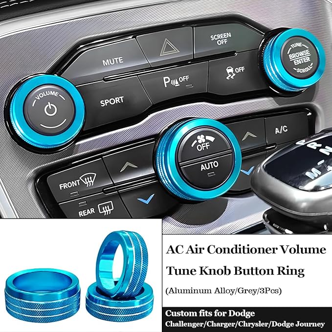 Auprite Climate Control Knob Covers for Challenger Accessories 2015-2023 2024, for Dodge Charger 2015-2023 2024, for Dodge Chrysler 300/300s 2015-2024,3Pcs Kit (Light Blue) - Image 2
