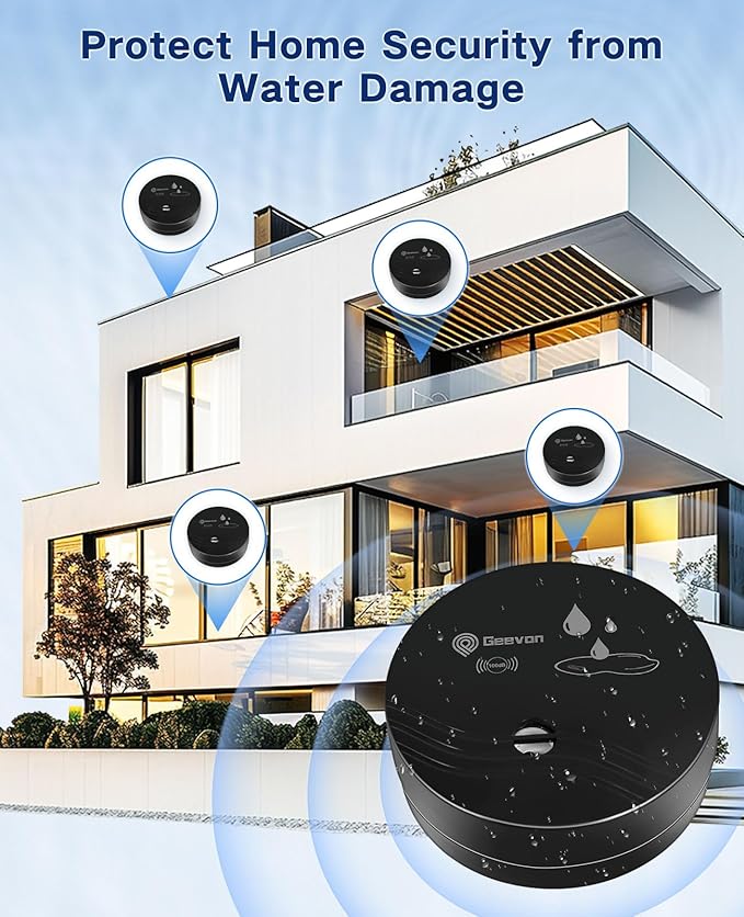 Geevon 2 Pack Water Leak Detectors, 100dB Water Sensor Alarms Flood Detector for Basements, Bathrooms, Laundry Rooms, Kitchens, Garages, and Attics, Water Alarms Battery-Operated (Battery Included) - Image 7