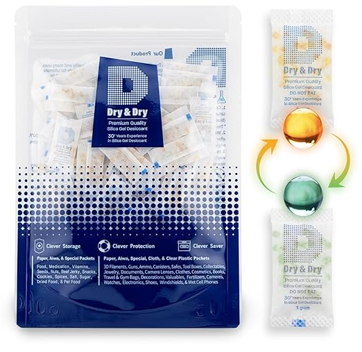 Dry & Dry 1 Gram [50 Packets] Orange Indicating Silica Gel Packets Desiccants - Food Safe Silica Packs, Silica Gel, Silica Packets, Desiccant Packs for Food Storage by DryDry