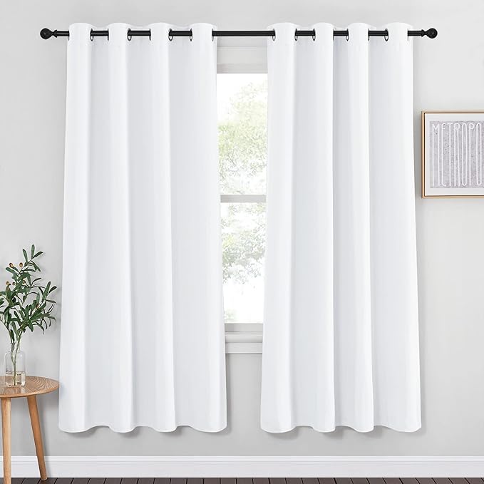 NICETOWN White Bedroom Curtain 72 inches Long - (50% Blackout) Grommet Sound Reducing Window Treatment Sound Reducing Privacy Thermal Drape Light Blocking for Living Room (1 Panel, W52 x L72) by NICETOWN